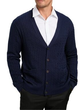 NWT Kallspin Wool Blend Cable Knit Cardigan Large Navy